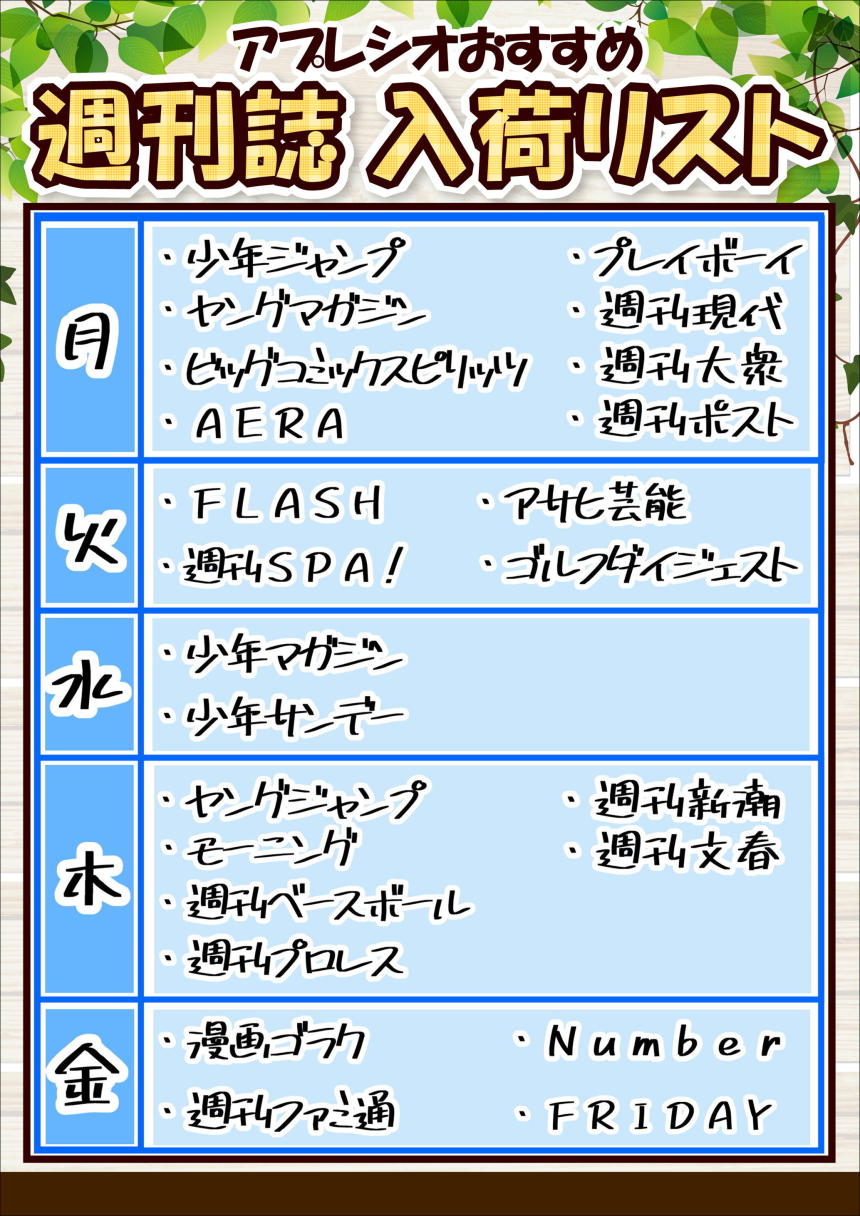 【アプレシオ】2021年週刊誌入荷リスト.JPG